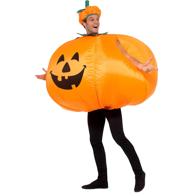 Orange - Side - Smiffys Unisex Adult Pumpkin Inflatable Costume Set