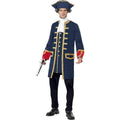 Blue-Gold - Front - Smiffys Mens Pirate Commander Costume Set