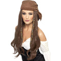 Brown - Front - Smiffys Pirate Wig Set
