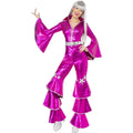 Pink-Silver - Front - Smiffys Womens-Ladies 70s Dancing Dream Costume Jumpsuit