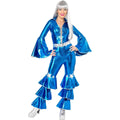 Blue-Silver - Side - Smiffys Womens-Ladies 70s Dancing Dream Costume Jumpsuit