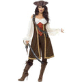 Brown-White-Red - Front - Smiffys Womens-Ladies High Seas Pirate Wench Costume Set
