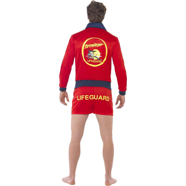 Red - Back - Baywatch Mens Life Guard Short Costume Set
