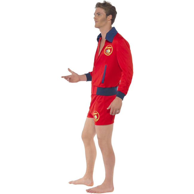 Red - Side - Baywatch Mens Life Guard Short Costume Set