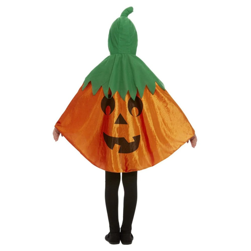 Orange-Green - Back - Smiffys Childrens-Kids Pumpkin Hooded Cape