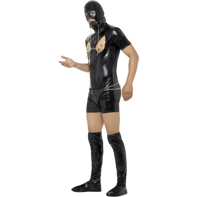 Black - Side - Smiffys Mens Bondage Gimp Costume Set