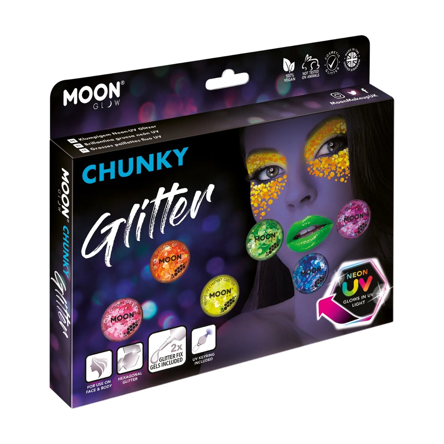 Multicoloured - Back - Moon Glow Chunky Neon UV Glitter