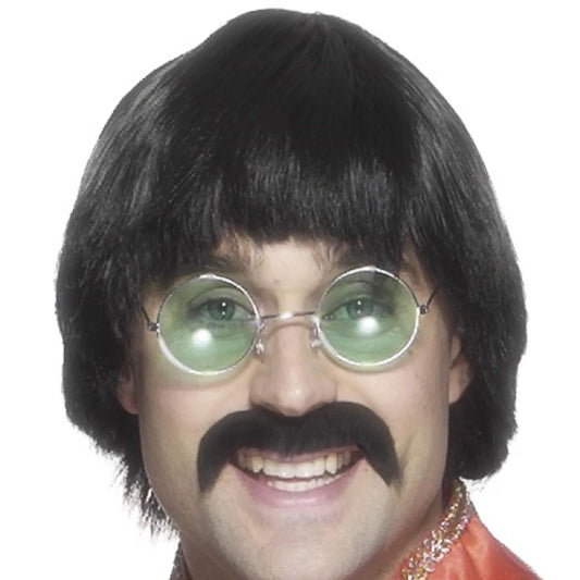 Black - Front - Smiffys 70s Mersey Wig & Moustache