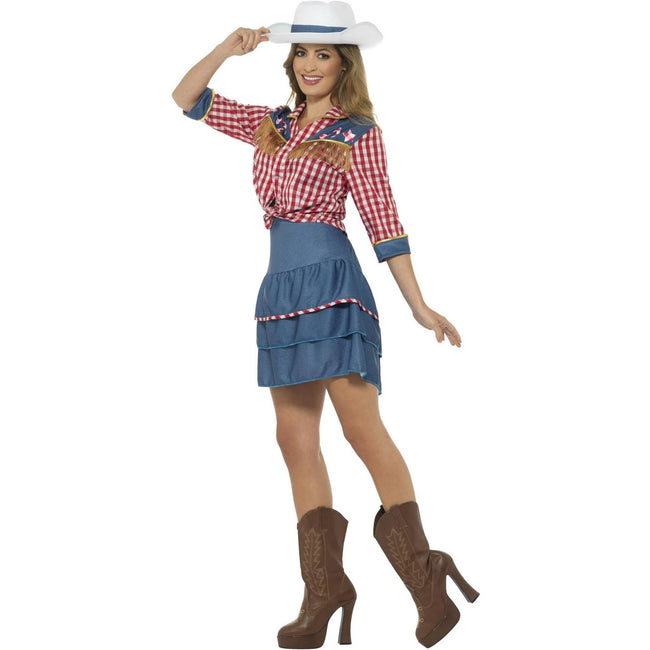 Blue-Red-White - Side - Smiffys Womens-Ladies Rodeo Doll Costume Set