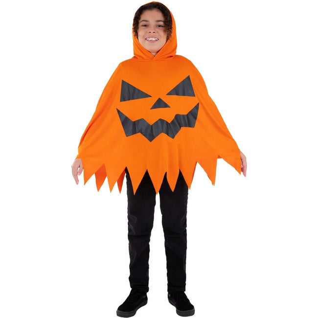 Orange-Black - Back - Smiffys Childrens-Kids Pumpkin Poncho