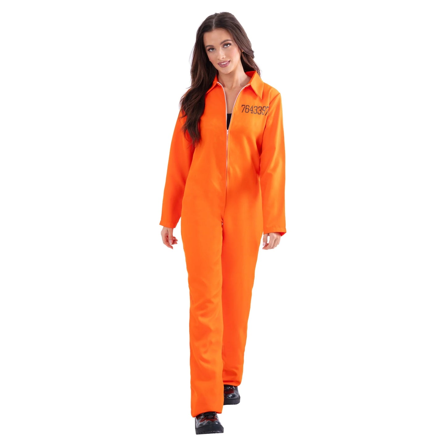 Orange - Side - Smiffys Womens-Ladies Escaped Prisoner Costume