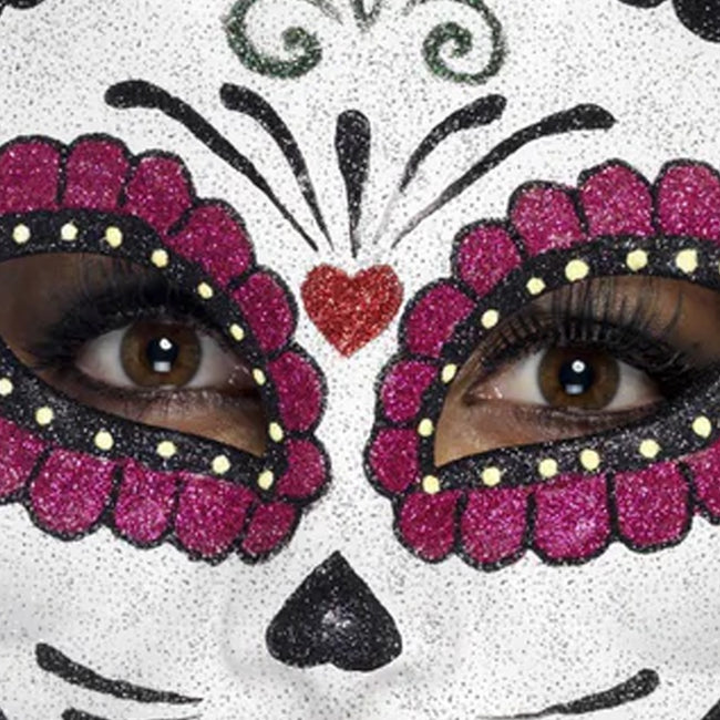 White - Side - Smiffys Unisex Adult Sugar Skull Cat Glitter Eye Mask