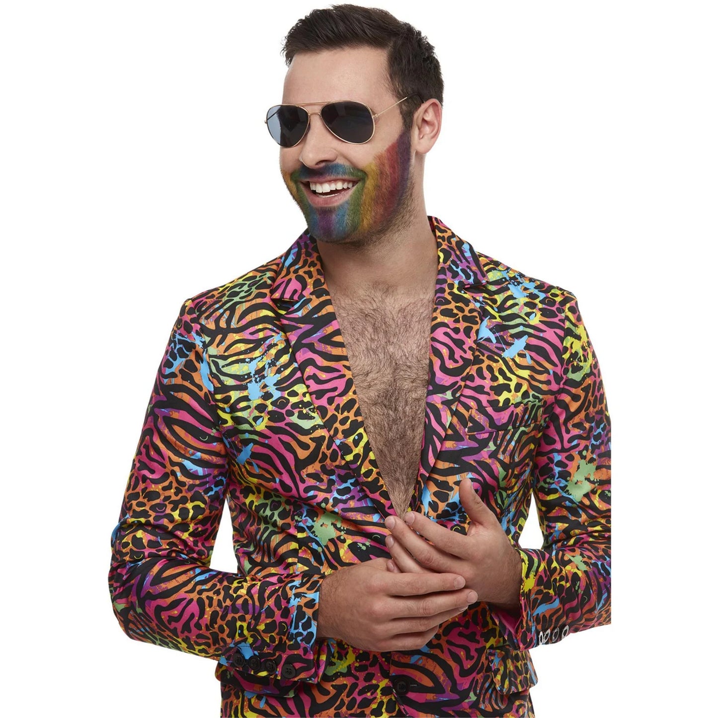 Multicoloured - Lifestyle - Smiffys Mens Animal Print Neon Costume Suit