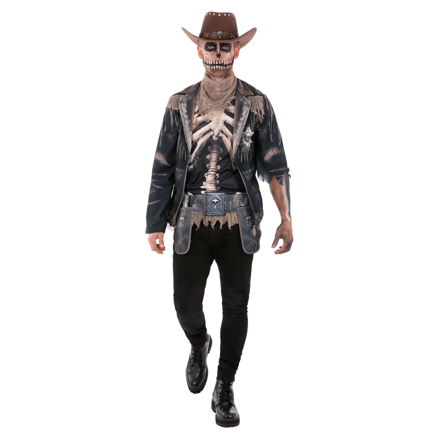 Grey-Black-Beige - Lifestyle - Smiffys Unisex Adult Skeleton Cowboy Costume