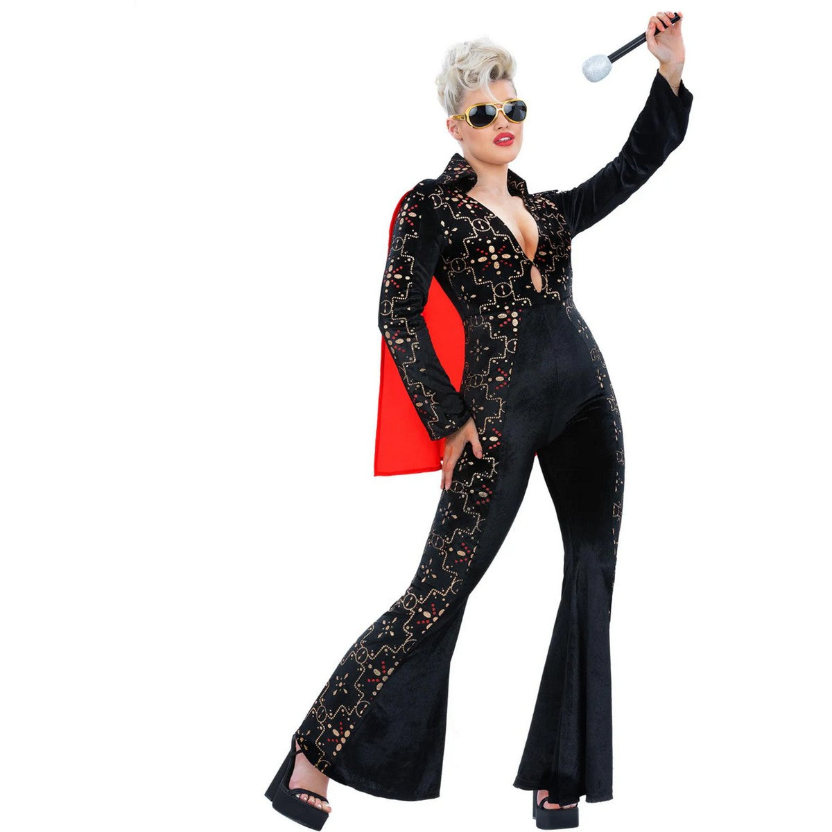Black-Red - Lifestyle - Elvis Presley Womens-Ladies Rhinestone Costume Set