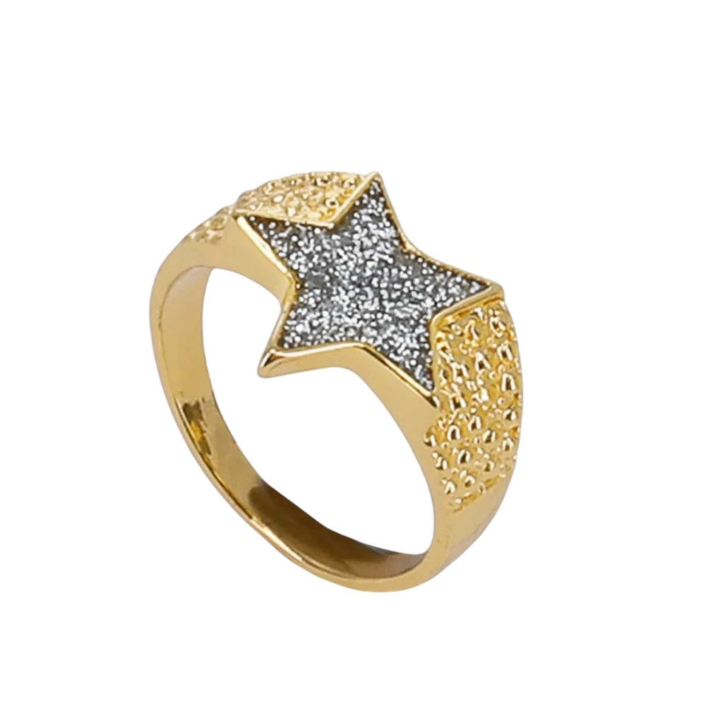 Gold - Side - Smiffys Mens Bling 90s Ring Set (Pack of 4)