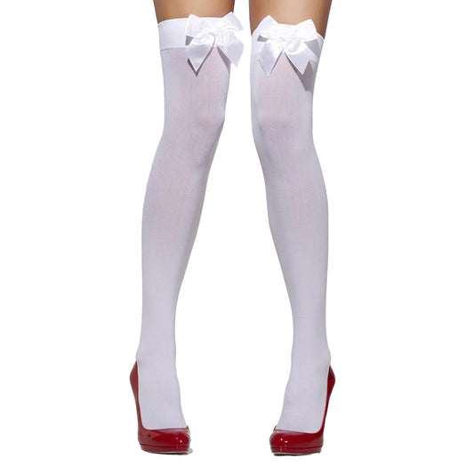 White - Front - Fever Womens-Ladies Bow Opaque Hold Up Stockings