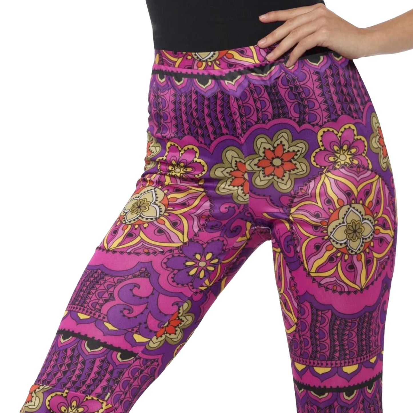 Pink - Back - Smiffys Womens-Ladies Psychedelic Flared Costume Bottoms