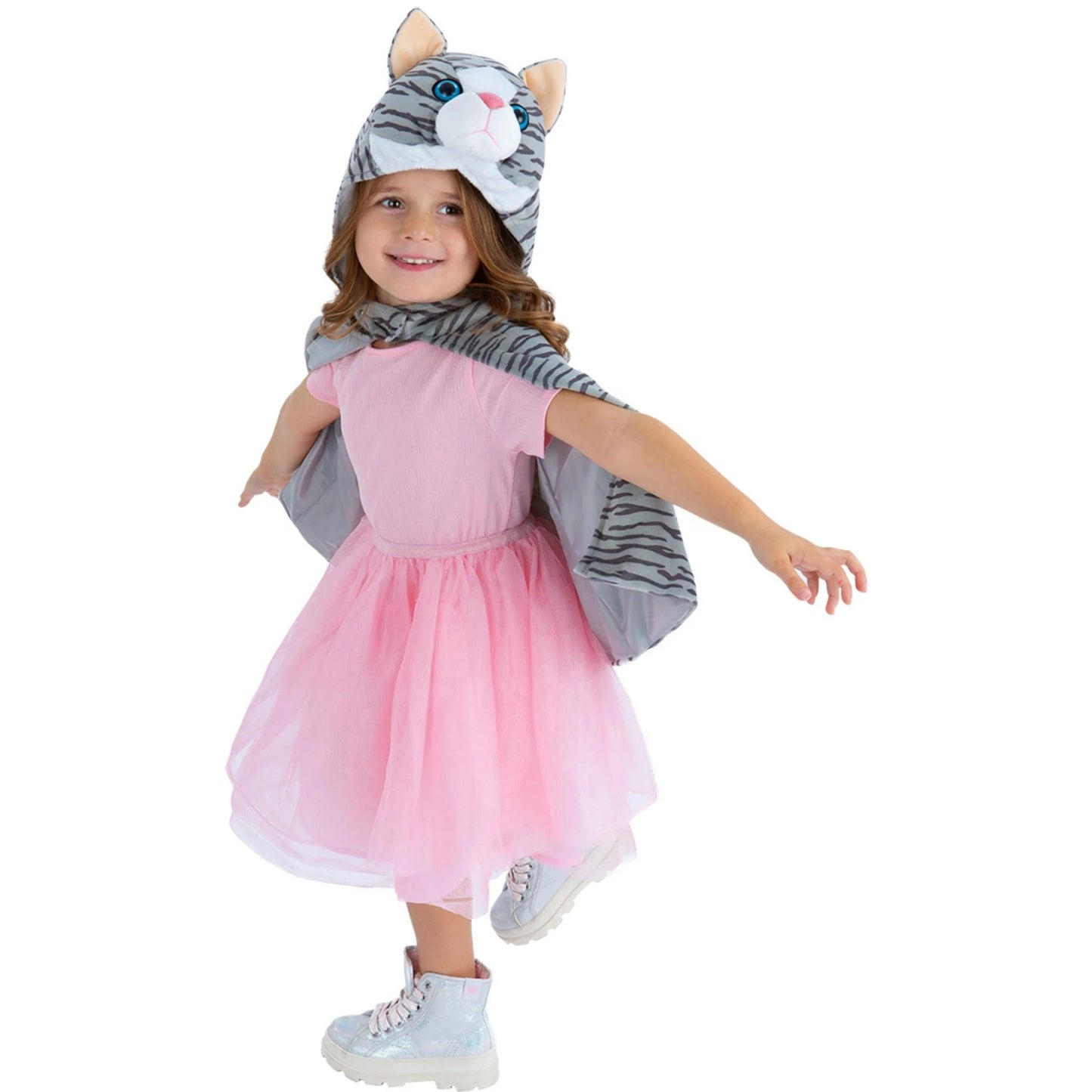 Grey - Back - Smiffys Childrens-Kids Deluxe Kitten Plush Cape