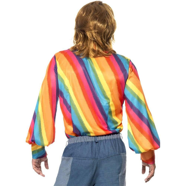 Multicoloured - Back - Smiffys Unisex Adult 1970s Rainbow Shirt