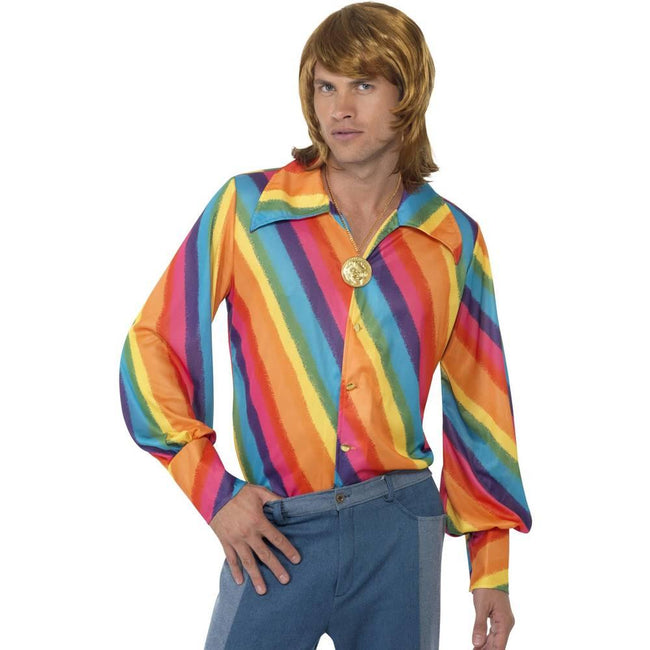 Multicoloured - Lifestyle - Smiffys Unisex Adult 1970s Rainbow Shirt