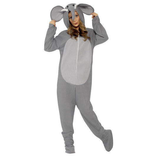 Grey - Front - Smiffys Unisex Adult Elephant Hooded Costume