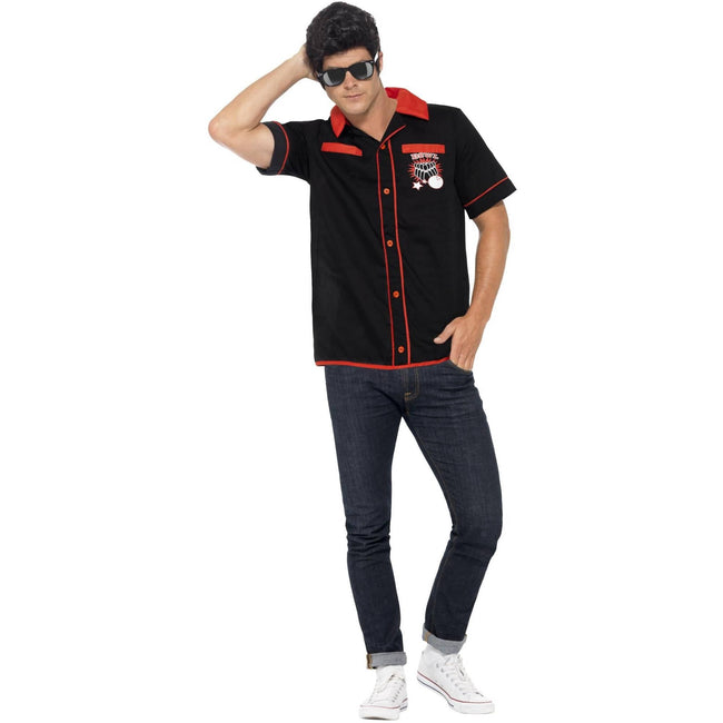 Black-Red - Back - Smiffys Unisex Adult 50s Bowling Shirt