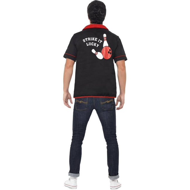 Black-Red - Side - Smiffys Unisex Adult 50s Bowling Shirt