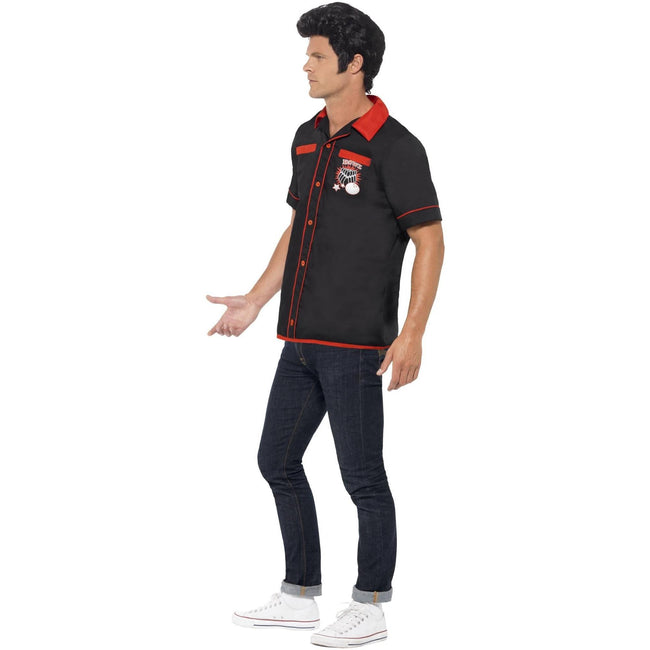 Black-Red - Lifestyle - Smiffys Unisex Adult 50s Bowling Shirt