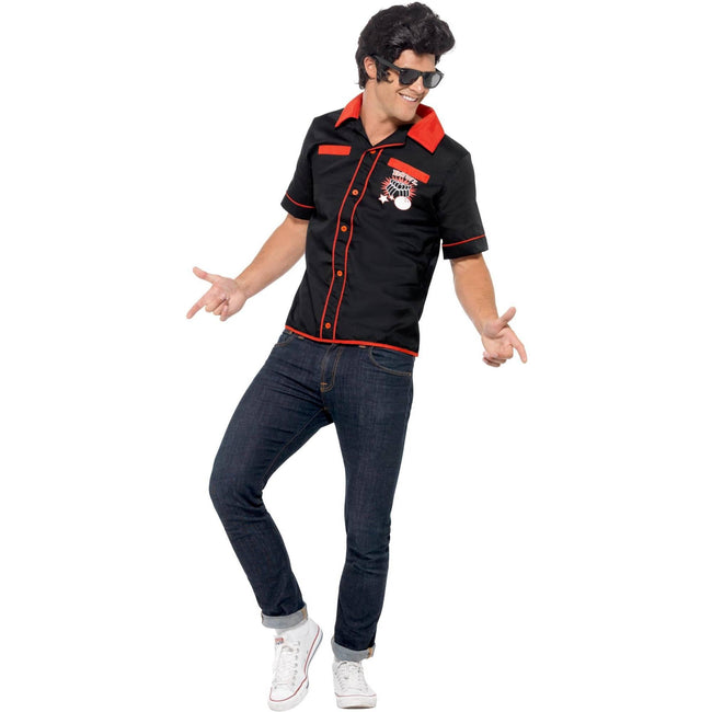 Black-Red - Pack Shot - Smiffys Unisex Adult 50s Bowling Shirt