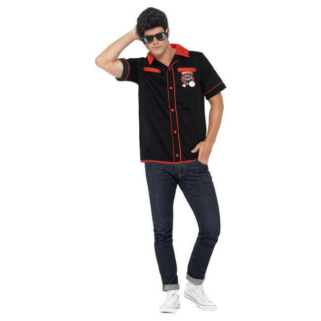 Black-Red - Front - Smiffys Unisex Adult 50s Bowling Shirt