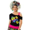 Black - Side - Smiffys Womens-Ladies 1980s Printed One Shoulder T-Shirt