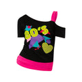 Black - Front - Smiffys Womens-Ladies 1980s Printed One Shoulder T-Shirt