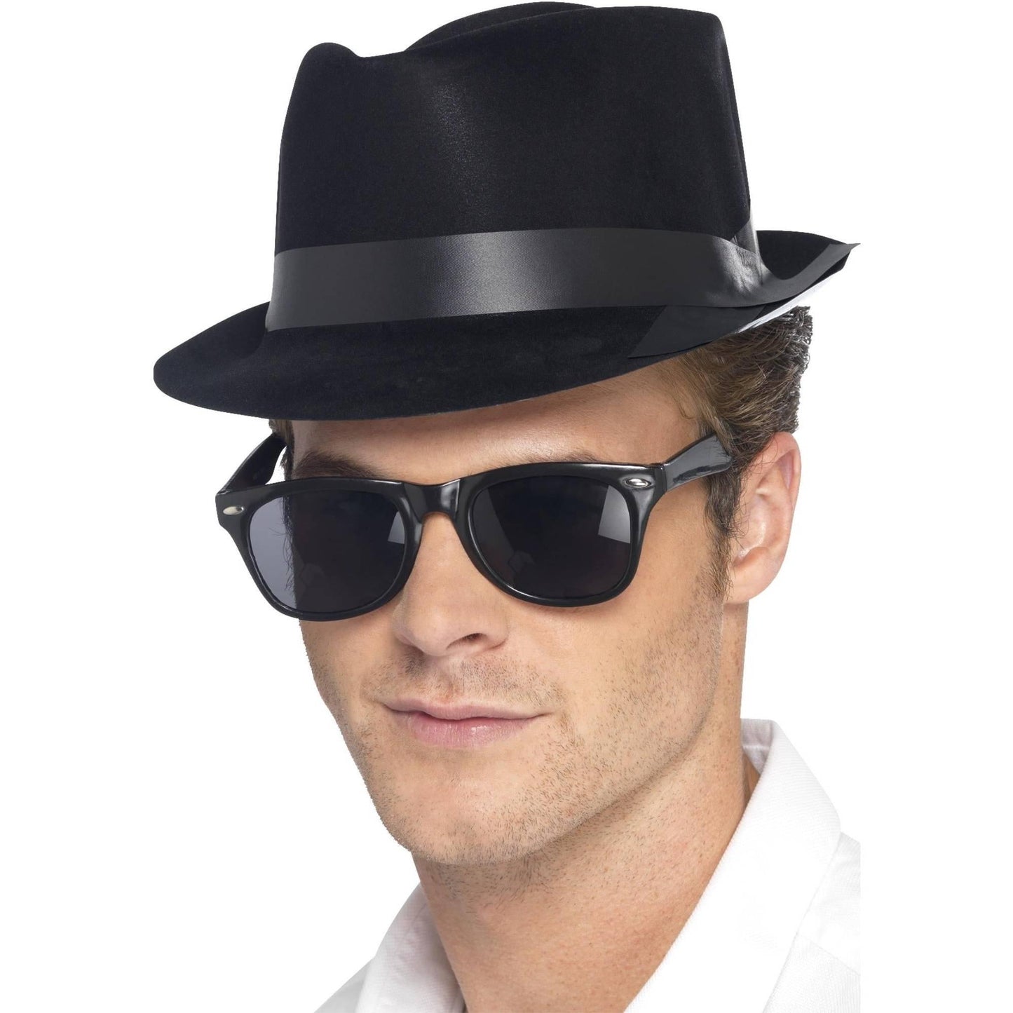 Black - Back - Smiffys Unisex Adult Flocked Fedora