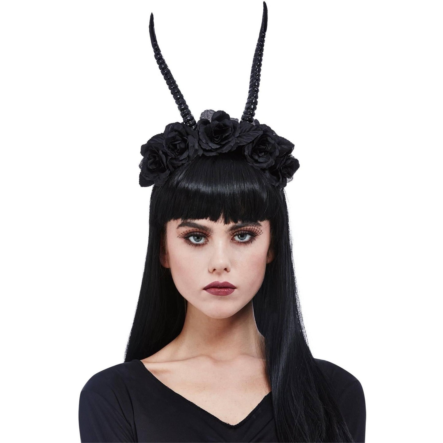 Black - Back - Smiffys Demon Horns Flower Headband