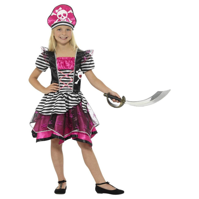 Black-Pink - Front - Smiffys Girls Perfect Pirate Costume Set