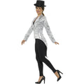Silver - Side - Smiffys Womens-Ladies Sequins Costume Tailcoat