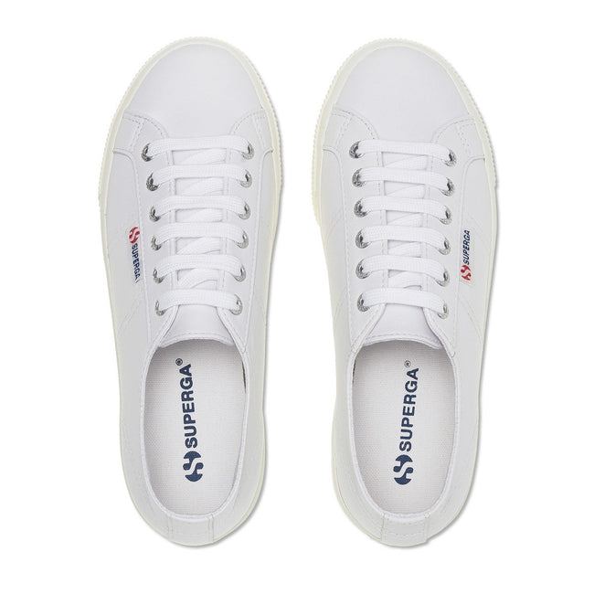 Optical White Silver-Avorio - Side - Superga Womens-Ladies 2790 Nappa Leather Trainers