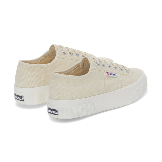 Beige-Eggshell-Avorio - Back - Superga Womens-Ladies 2740 Lace Up Platforms