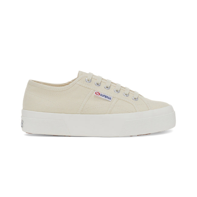 Beige-Eggshell-Avorio - Side - Superga Womens-Ladies 2740 Lace Up Platforms
