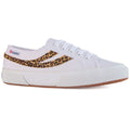 White-Brown - Front - Superga Womens-Ladies 2953 Cotu Leopard Print Cowhide Leather Trainers