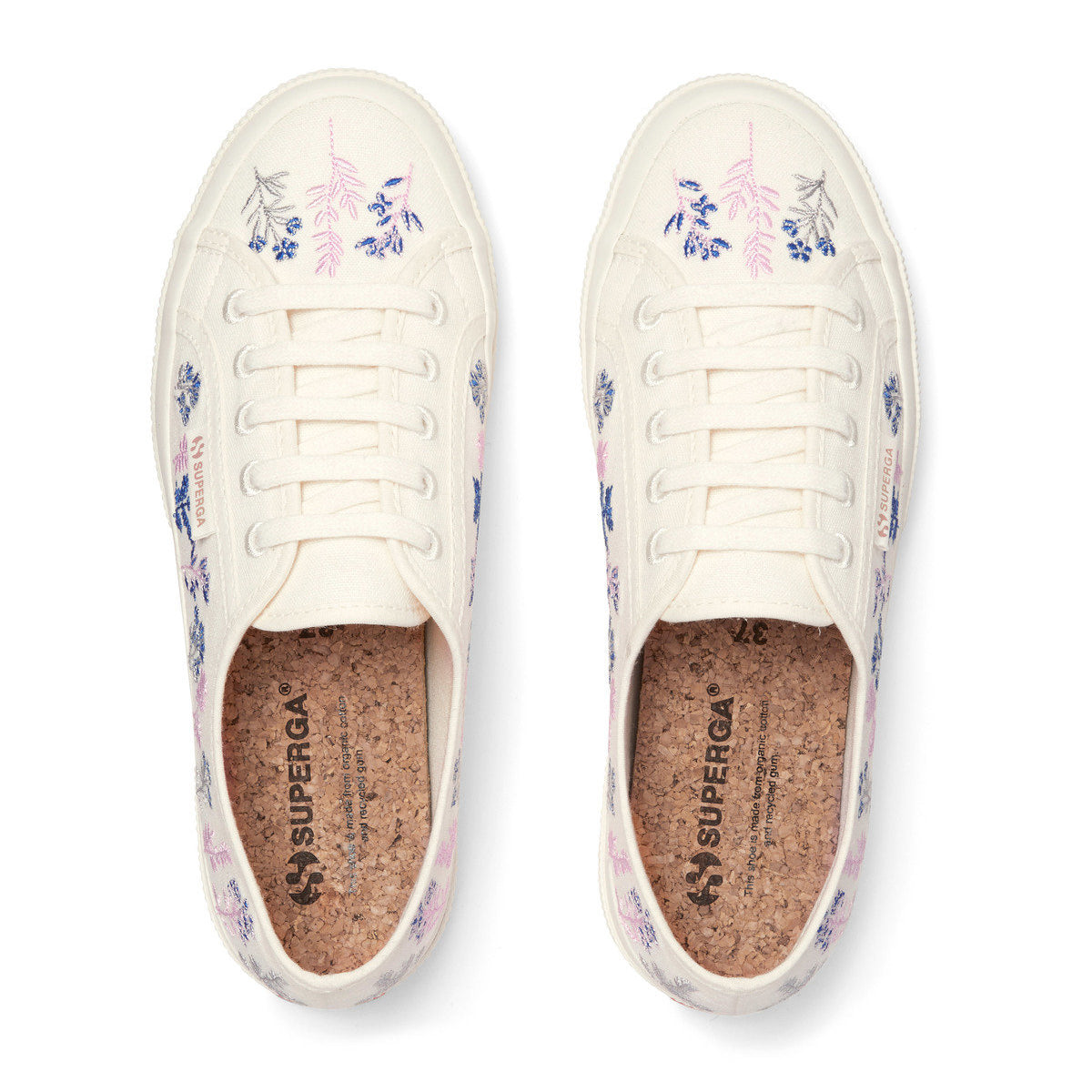 White Avorio-Blue-Pink - Lifestyle - Superga Womens-Ladies 2750 Flowers Organic Cotton Trainers