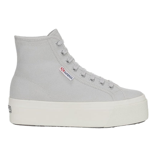 Grey Silver-Avorio - Front - Superga Womens-Ladies 2708 Lace Up High Tops