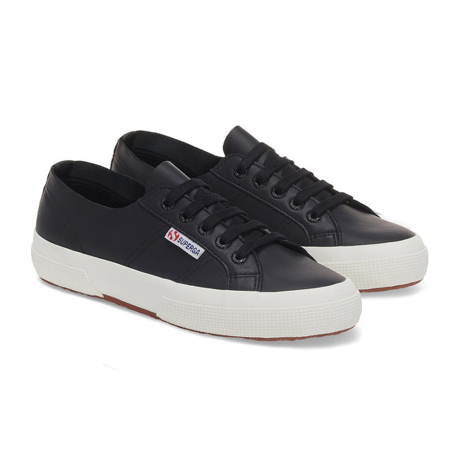 Black-Avorio - Front - Superga Womens-Ladies 2750 Nappa Leather Trainers