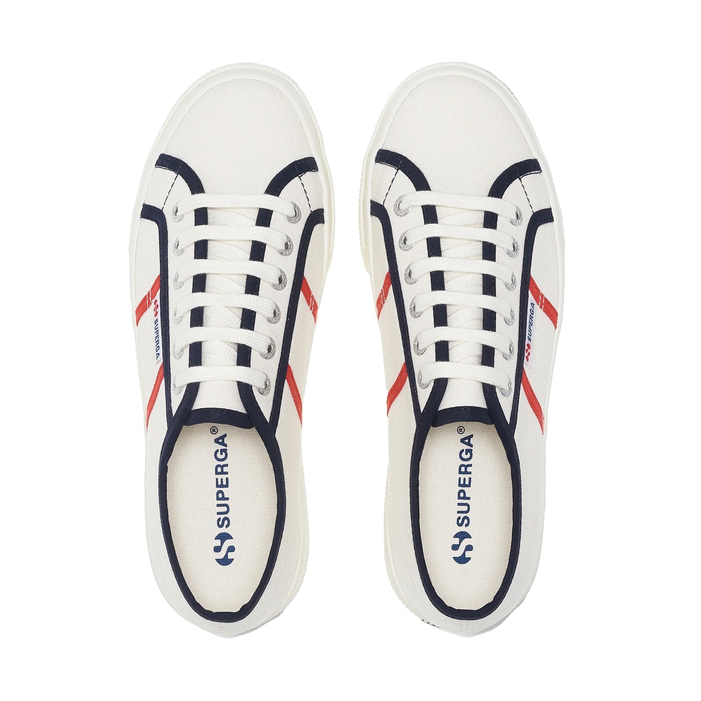 White Avorio-Blue Navy-Red - Pack Shot - Superga Womens-Ladies 2740 Platform Colorblocking Trainers