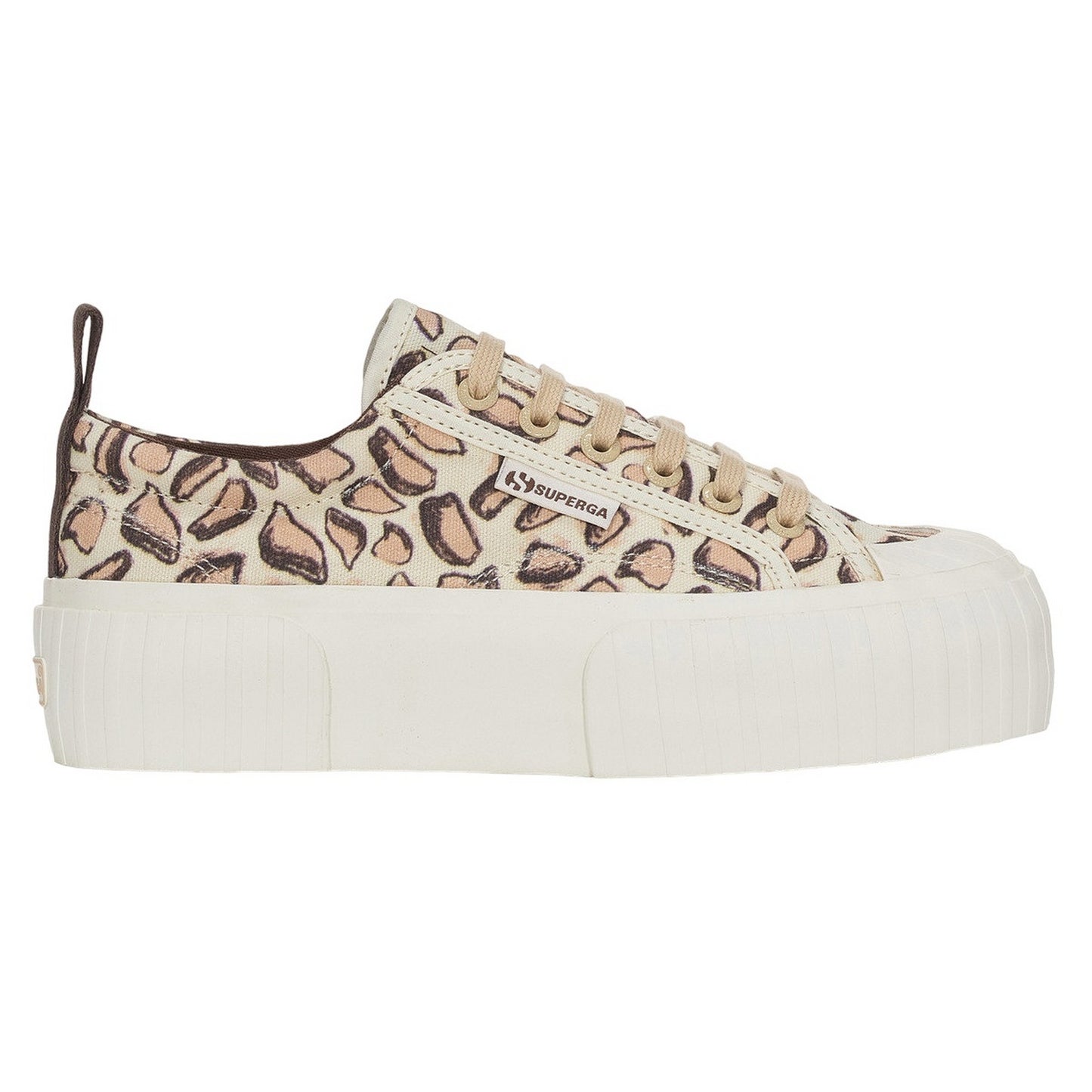 Beige Natural - Side - Superga Womens-Ladies 2631 Giraffe Print Platform Trainers