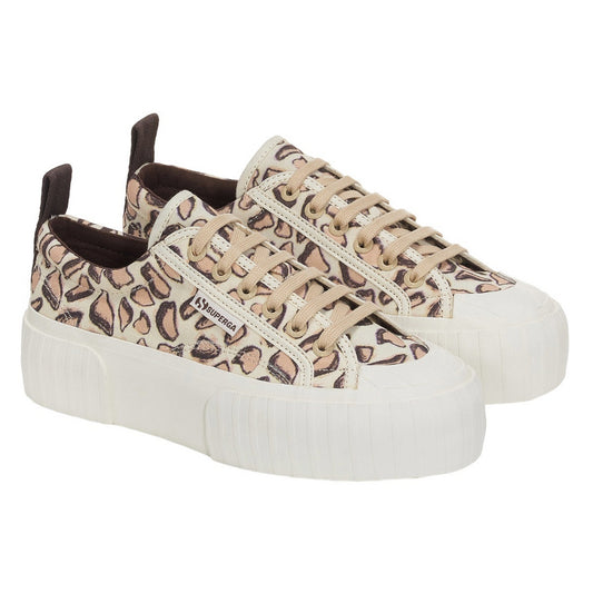 Beige Natural - Front - Superga Womens-Ladies 2631 Giraffe Print Platform Trainers