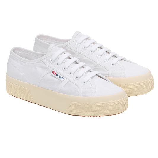 White-Off White - Front - Superga Unisex Adult 2740 Linen Platform Trainers