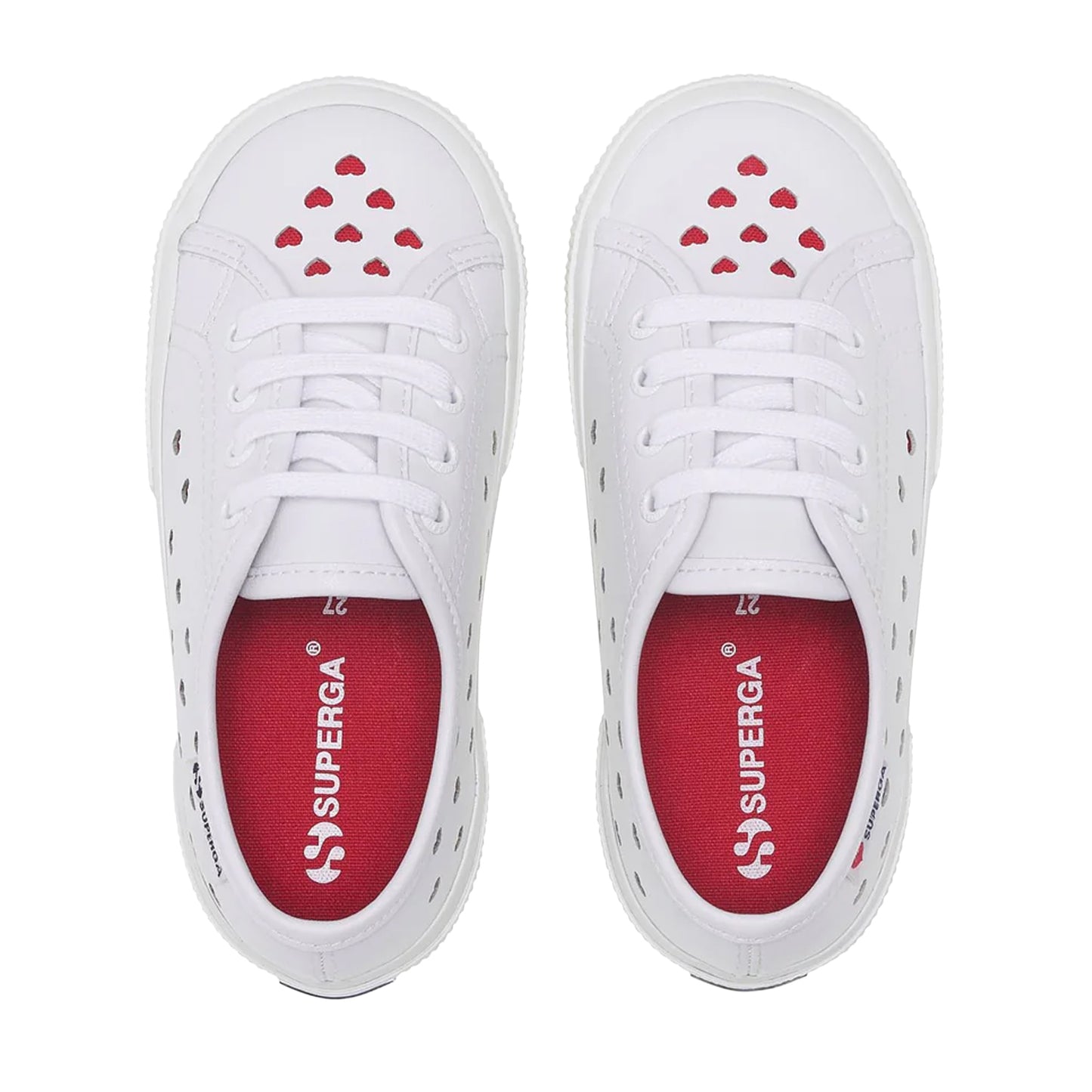 White-Red - Pack Shot - Superga Childrens-Kids 3750 Hearts Vegan Trainers