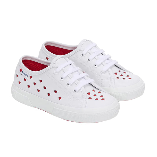 White-Red - Front - Superga Childrens-Kids 3750 Hearts Vegan Trainers